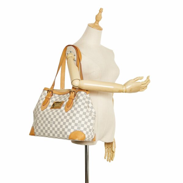 White LV Damier Azur Hampstead MM Tote Bag - Image 10