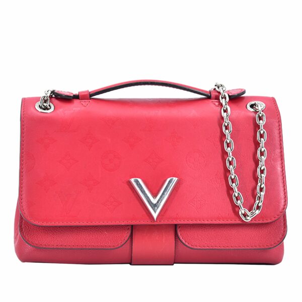 Red LV Monogram Cuir Plume Ecume Very Chain Bag Satchel