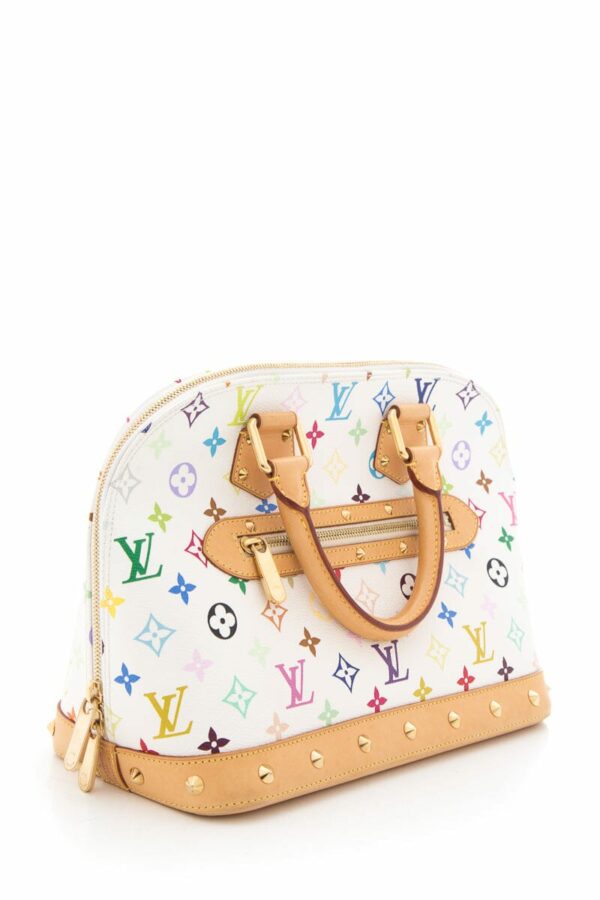 LV White Multicolor Logo Alma Handbag