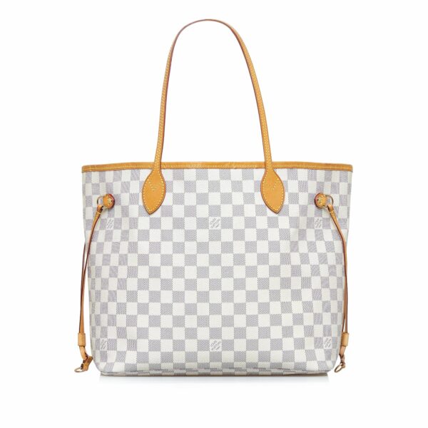 White LV Damier Azur Neverfull MM Tote Bag - Image 11