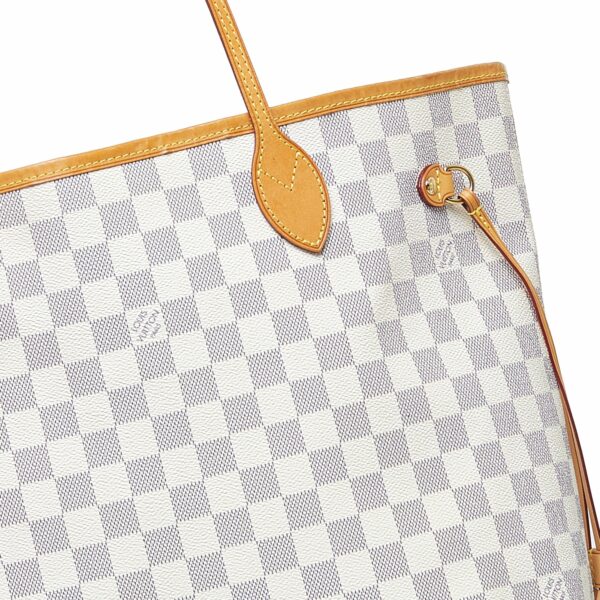 White LV Damier Azur Neverfull MM Tote Bag - Image 9