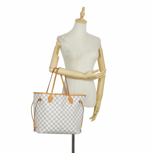 White LV Damier Azur Neverfull MM Tote Bag - Image 10