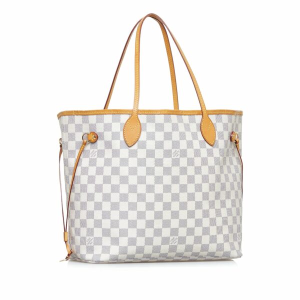 White LV Damier Azur Neverfull MM Tote Bag