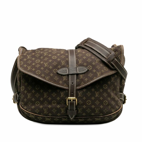 Brown LV Monogram Mini Lin Saumur 30 Crossbody Bag