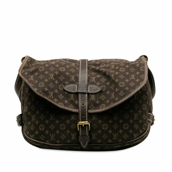 Brown LV Monogram Mini Lin Saumur 30 Crossbody Bag - Image 3