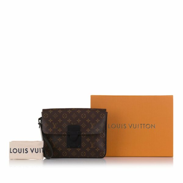 Brown LV Monogram Macassar S Lock A4 Pouch Clutch Bag - Image 12