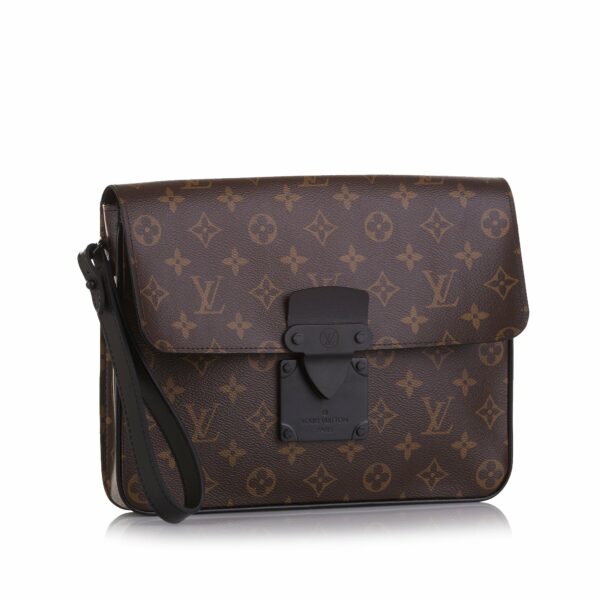 Brown LV Monogram Macassar S Lock A4 Pouch Clutch Bag - Image 2