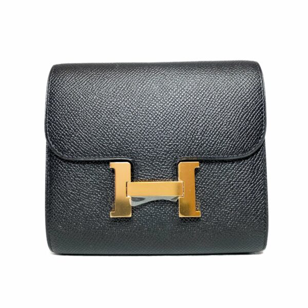 HM Constance Compact Wallet Black Epsom Rose Gold Hardware