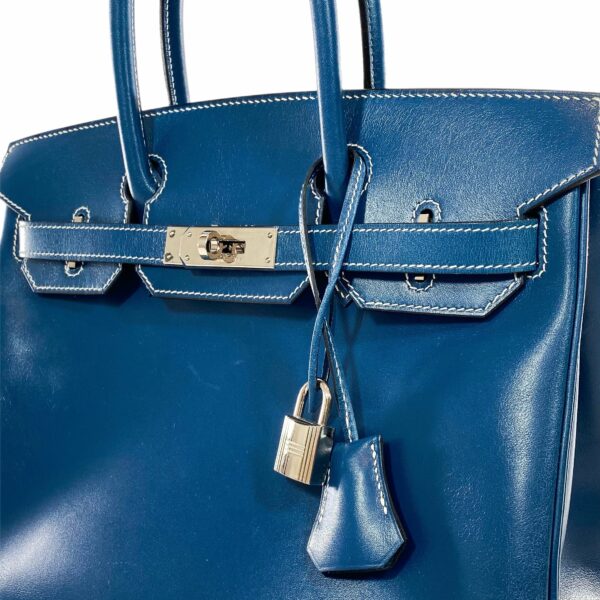 HM Birkin 30 Blue Thalassa Box Palladium Hardware - Image 11