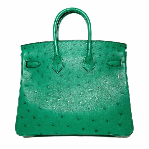 HM Birkin 25 Malachite Ostrich Special Order Horseshoe Stamp Brushed Gold Hardware - Image 2