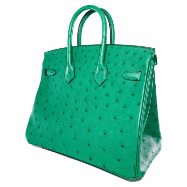 HM Birkin 25 Malachite Ostrich Special Order Horseshoe Stamp Brushed Gold Hardware - Image 4