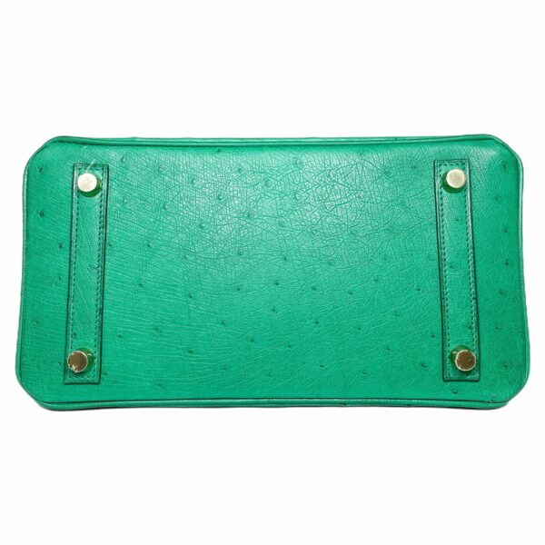 HM Birkin 25 Malachite Ostrich Special Order Horseshoe Stamp Brushed Gold Hardware - Image 7