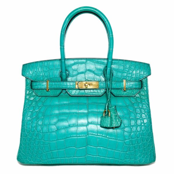 HM Birkin 30 Blue Paon Matte Alligator Gold Hardware