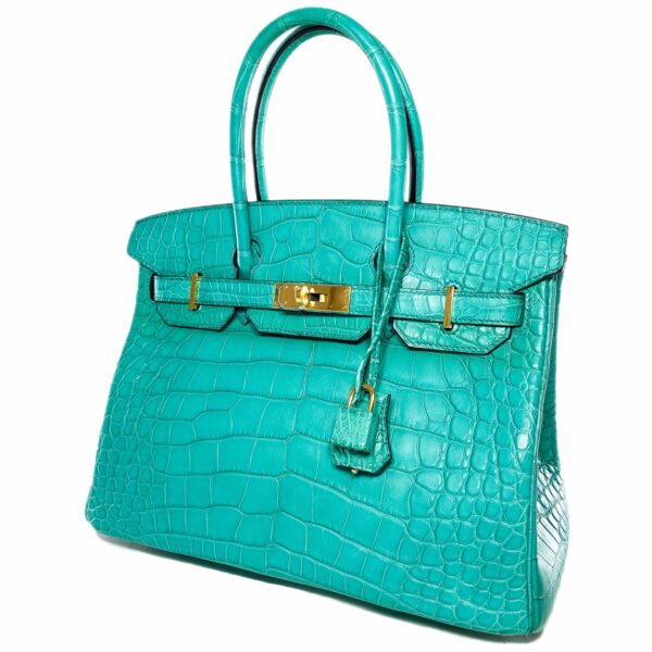 HM Birkin 30 Blue Paon Matte Alligator Gold Hardware - Image 3