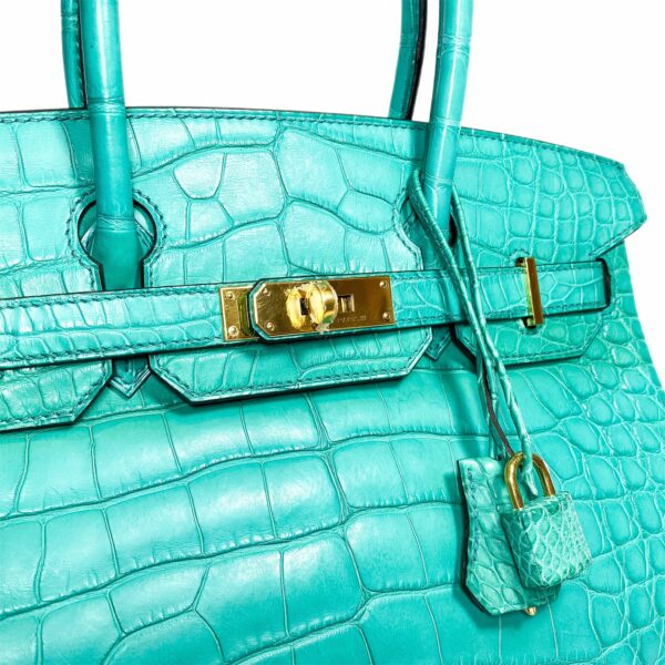 HM Birkin 30 Blue Paon Matte Alligator Gold Hardware - Image 11