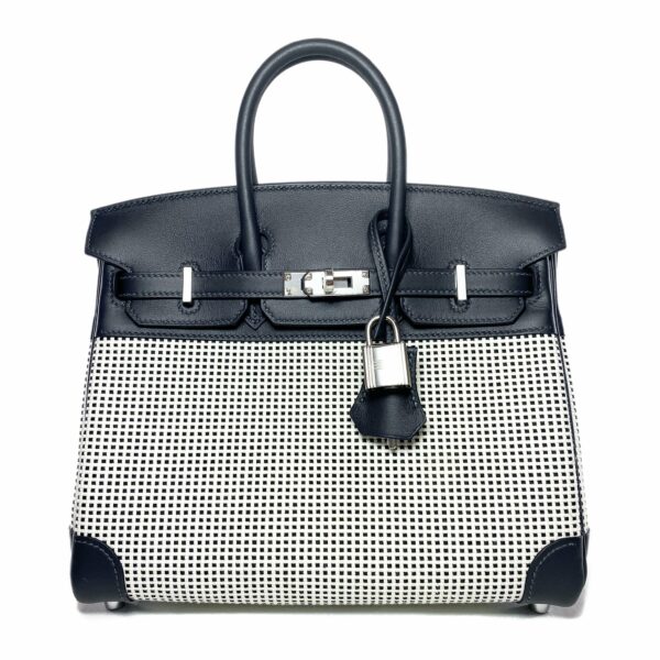 HM Birkin 25 Caban Swift Ecru Toile Quadrille Palladium Hardware