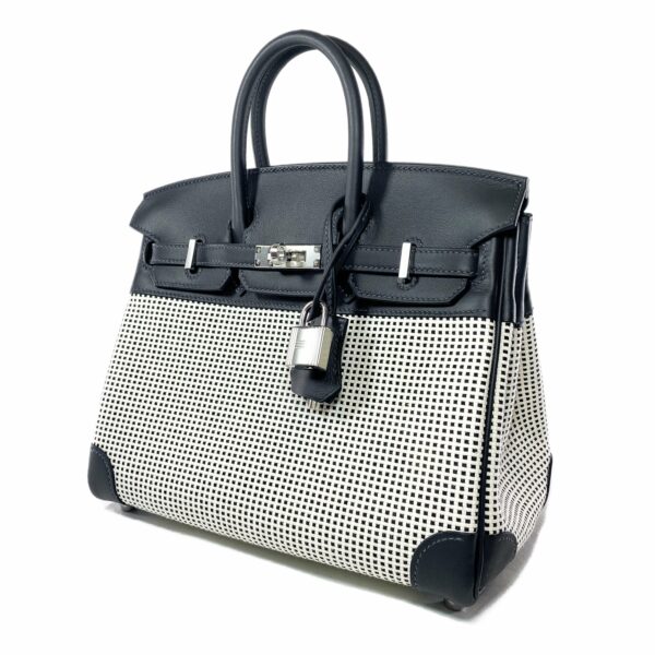 HM Birkin 25 Caban Swift Ecru Toile Quadrille Palladium Hardware - Image 3