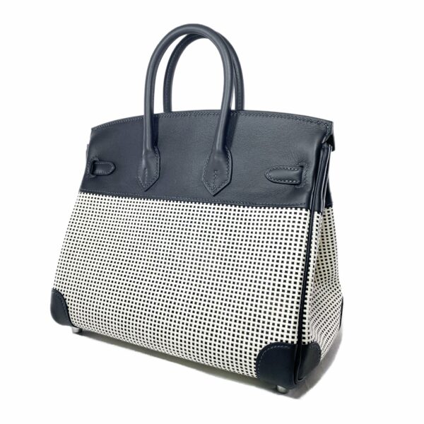 HM Birkin 25 Caban Swift Ecru Toile Quadrille Palladium Hardware - Image 4