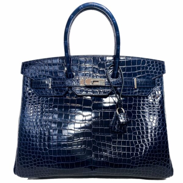 HM Birkin 35 Blue Abyss Porosus Crocodile Palladium Hardware