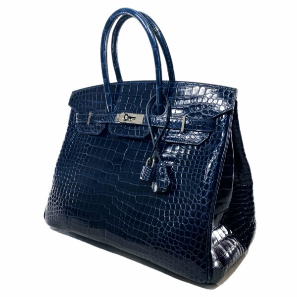 HM Birkin 35 Blue Abyss Porosus Crocodile Palladium Hardware - Image 3