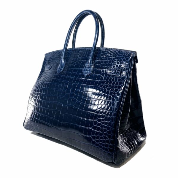 HM Birkin 35 Blue Abyss Porosus Crocodile Palladium Hardware - Image 4