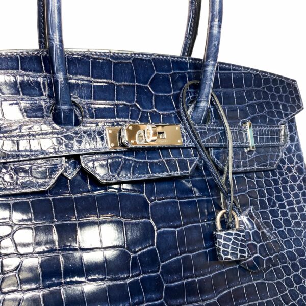 HM Birkin 35 Blue Abyss Porosus Crocodile Palladium Hardware - Image 11