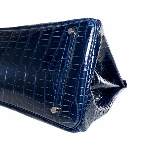 HM Birkin 35 Blue Abyss Porosus Crocodile Palladium Hardware - Image 9