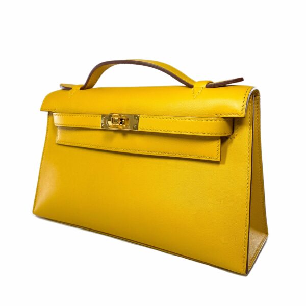 HM Kelly Pochette Jaune Ambre Swift Gold Hardware - Image 3