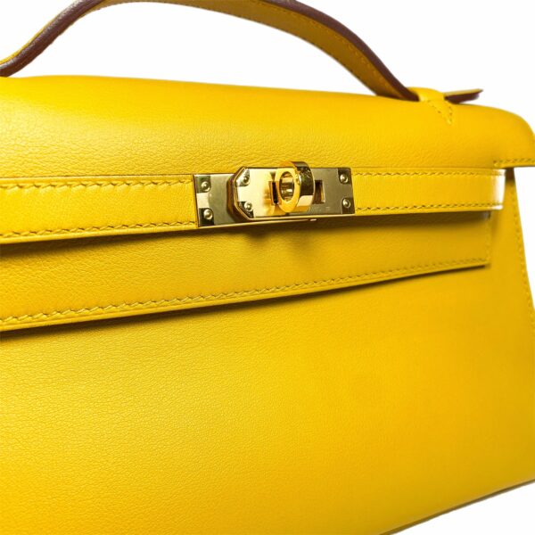 HM Kelly Pochette Jaune Ambre Swift Gold Hardware - Image 11