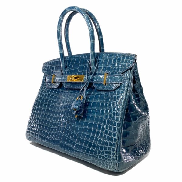 HM Birkin 30 Blue Tempete Porosus Crocodile Gold Hardware - Image 3