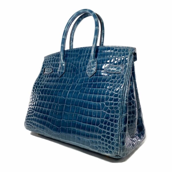 HM Birkin 30 Blue Tempete Porosus Crocodile Gold Hardware - Image 4