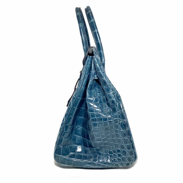 HM Birkin 30 Blue Tempete Porosus Crocodile Gold Hardware - Image 6