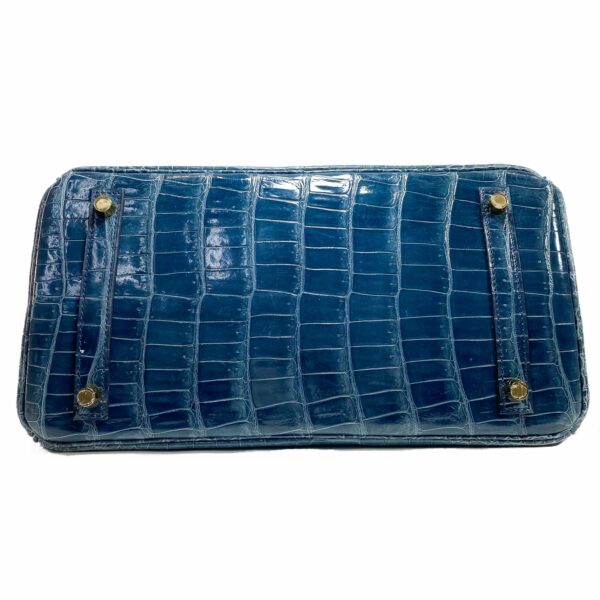 HM Birkin 30 Blue Tempete Porosus Crocodile Gold Hardware - Image 7