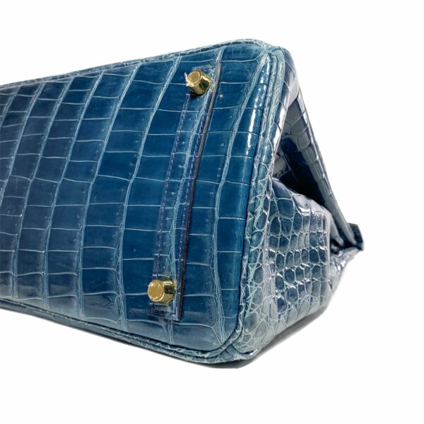 HM Birkin 30 Blue Tempete Porosus Crocodile Gold Hardware - Image 9