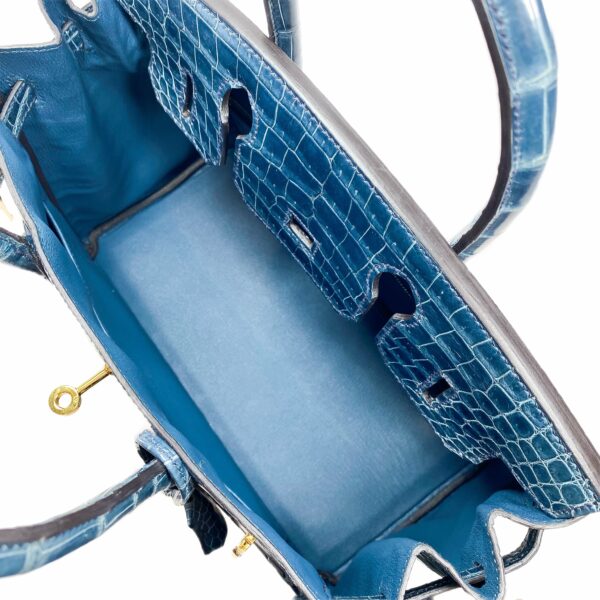 HM Birkin 30 Blue Tempete Porosus Crocodile Gold Hardware - Image 10