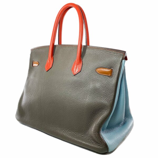 HM Birkin 35 Arlequin Orange Sanguine Gold Bleu Lin Bleu Hydra Etain Clemence Palladium Hardware - Image 4