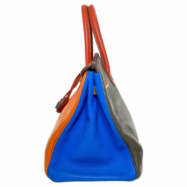 HM Birkin 35 Arlequin Orange Sanguine Gold Bleu Lin Bleu Hydra Etain Clemence Palladium Hardware - Image 6