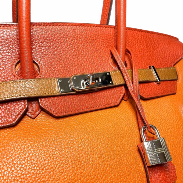 HM Birkin 35 Arlequin Orange Sanguine Gold Bleu Lin Bleu Hydra Etain Clemence Palladium Hardware - Image 10