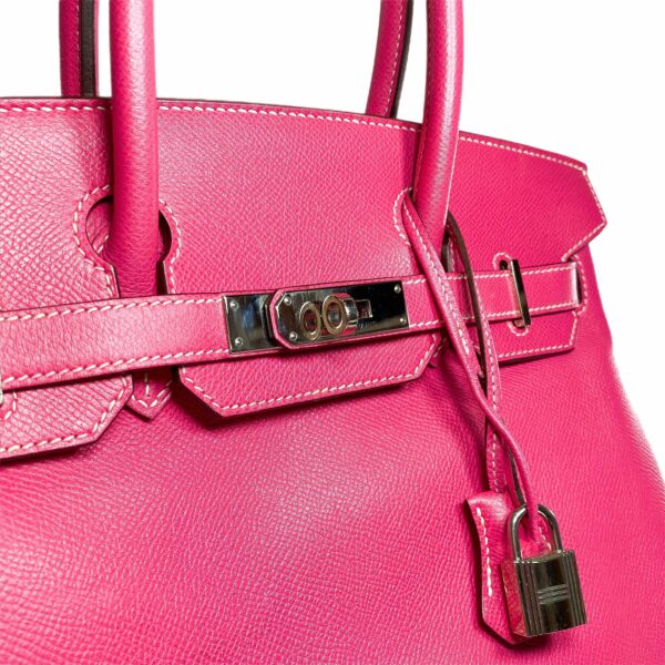 HM Birkin 30 Rose Tyrien Tosca Epsom Palladium Hardware - Image 11