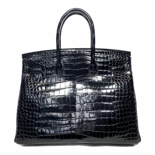 HM Birkin 35 Black Shiny Porosus Crocodile Gold Hardware - Image 2