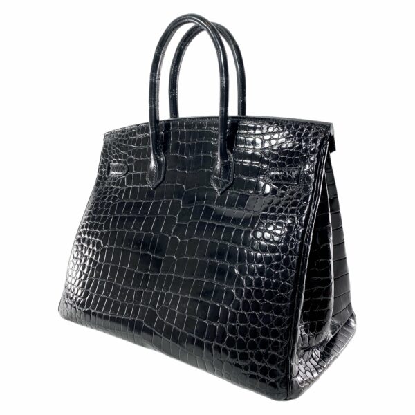 HM Birkin 35 Black Shiny Porosus Crocodile Gold Hardware - Image 4