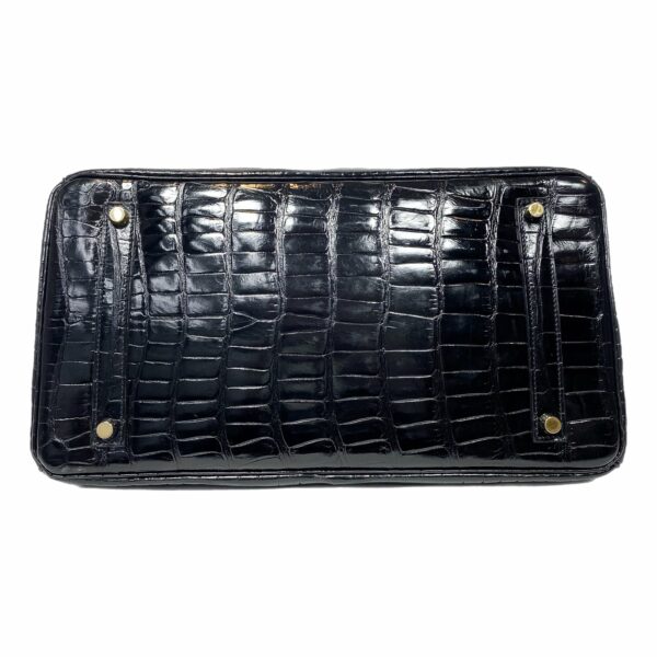 HM Birkin 35 Black Shiny Porosus Crocodile Gold Hardware - Image 7