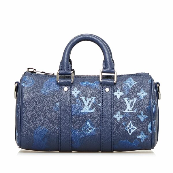 Blue LV Monogram Ink Watercolor Keepall XS Satchel