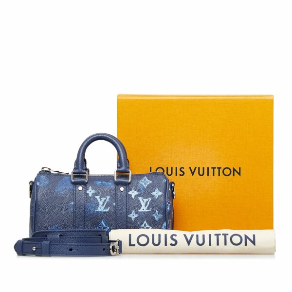 Blue LV Monogram Ink Watercolor Keepall XS Satchel - Image 9