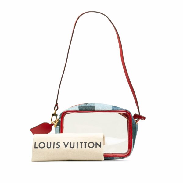 Blue LV Monogram Denim Patchwork Beach Pouch Shoulder Bag - Image 9