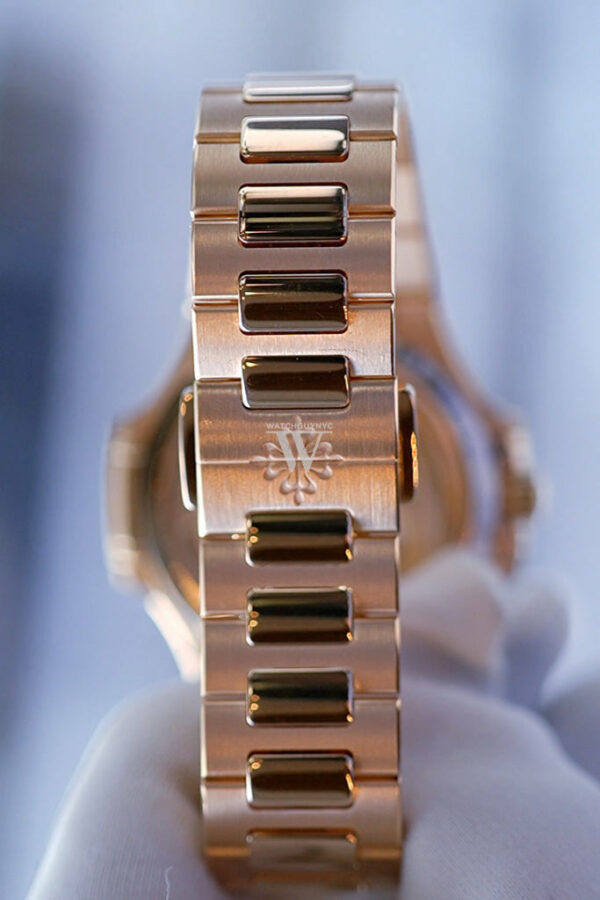 Patek Philippe Nautilus Ladies Rose Gold Baguette Cognac Bezel Watch 7118/1300R-001 - Image 5