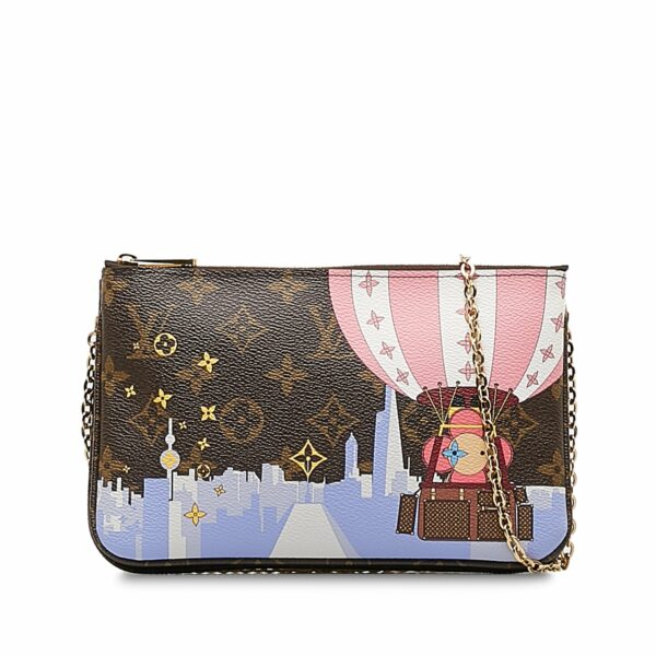 Brown LV Monogram Double Zip Pochette Illustre Vivienne Shanghai Clutch Bag