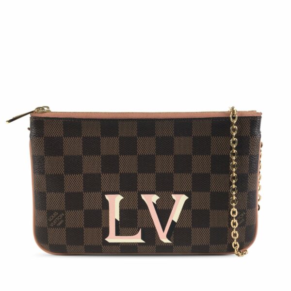 Brown LV Damier Ebene Pochette Double Zip Crossbody Bag