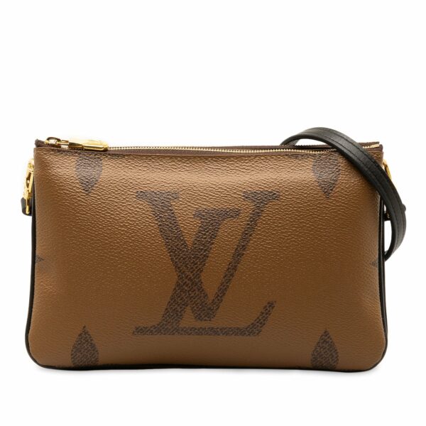 Brown LV Monogram Giant Reverse Double Zip Pochette Crossbody Bag