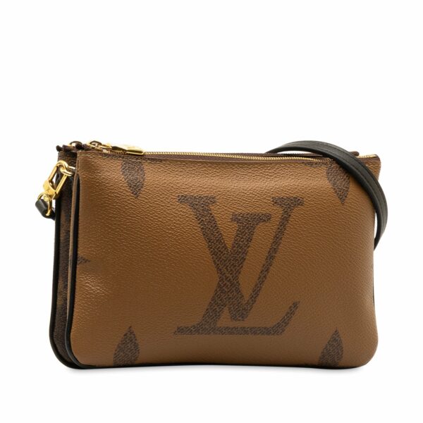 Brown LV Monogram Giant Reverse Double Zip Pochette Crossbody Bag - Image 2